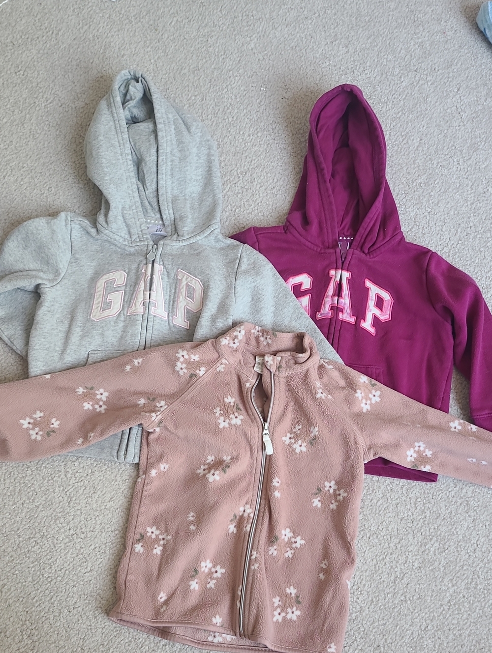 Bundle of 3 Toddler Girls' Jackets: GAP Zip-Up Hoodies & H&M fleece Jacket